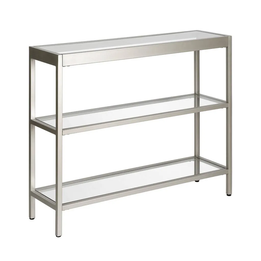 New in box! Hudson & Canal Alexis 36" Satin Nickel Hand Crafted Silver Finish Console Table with tempered glass top! Very stable, sturdy & durable Retails $336 