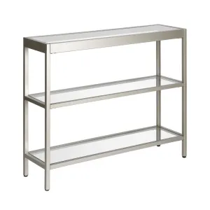 New in box! Hudson & Canal Alexis 36" Satin Nickel Hand Crafted Silver Finish Console Table with tempered glass top! Very stable, sturdy & durable Retails $336 