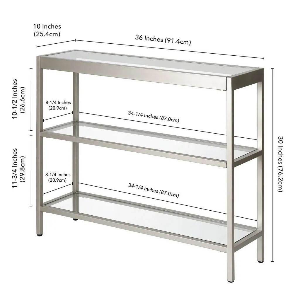 New in box! Hudson & Canal Alexis 36" Satin Nickel Hand Crafted Silver Finish Console Table with tempered glass top! Very stable, sturdy & durable Retails $336 