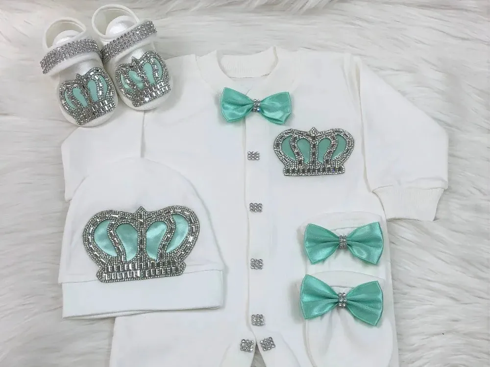 Newborn Baby Personalized Outfits 4 Pieces Welcome Home Hospital Crown Jewelry Romper Set