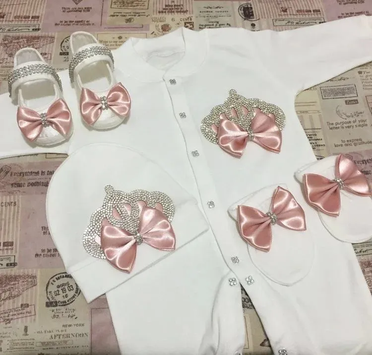 Newborn Baby Personalized Outfits 4 Pieces Welcome Home Hospital Crown Jewelry Romper Set