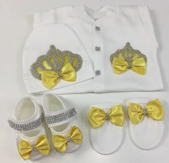 Newborn Baby Personalized Outfits 4 Pieces Welcome Home Hospital Crown Jewelry Romper Set