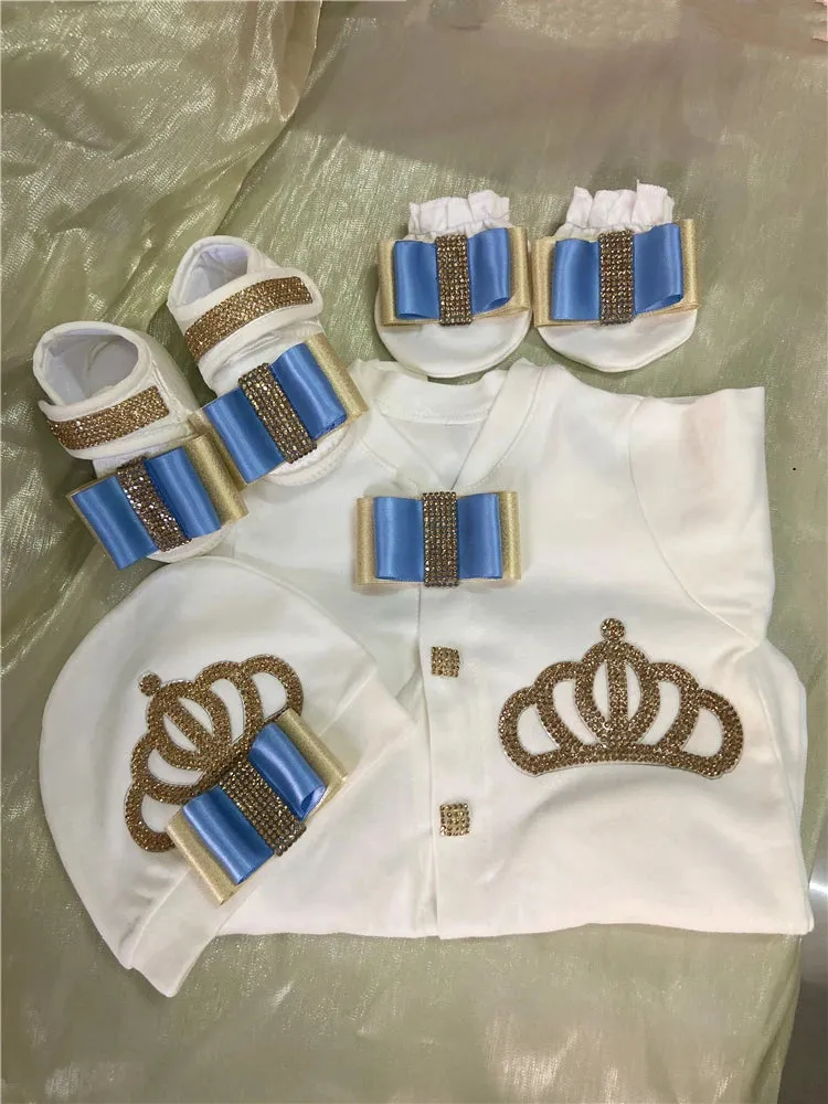 Newborn Baby Personalized Outfits 4 Pieces Welcome Home Hospital Crown Jewelry Romper Set
