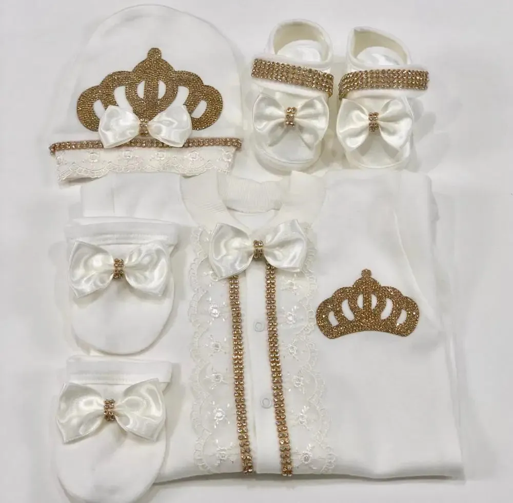 Newborn Baby Personalized Outfits 4 Pieces Welcome Home Hospital Crown Jewelry Romper Set