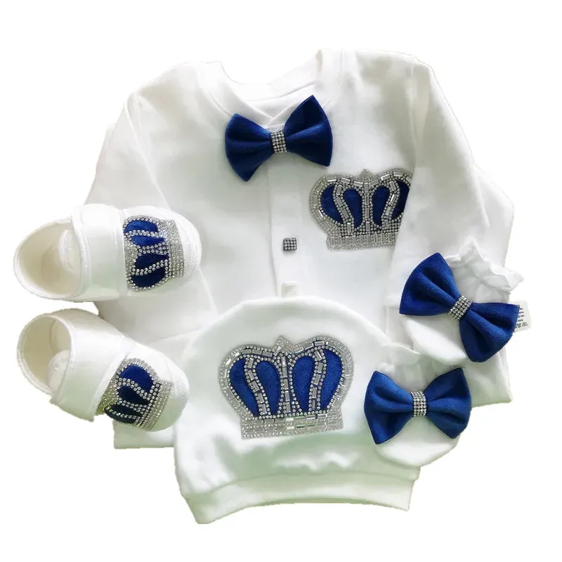 Newborn Baby Personalized Outfits 4 Pieces Welcome Home Hospital Crown Jewelry Romper Set