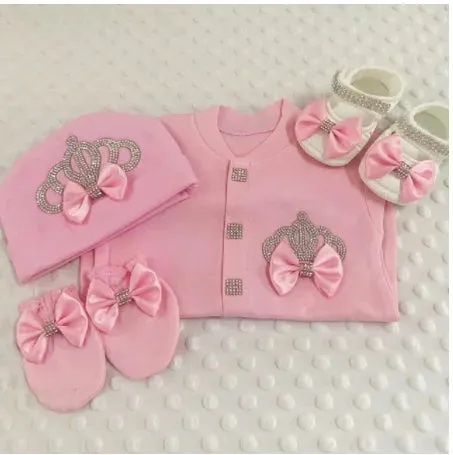 Newborn Baby Personalized Outfits 4 Pieces Welcome Home Hospital Crown Jewelry Romper Set