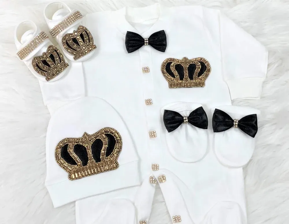 Newborn Baby Personalized Outfits 4 Pieces Welcome Home Hospital Crown Jewelry Romper Set