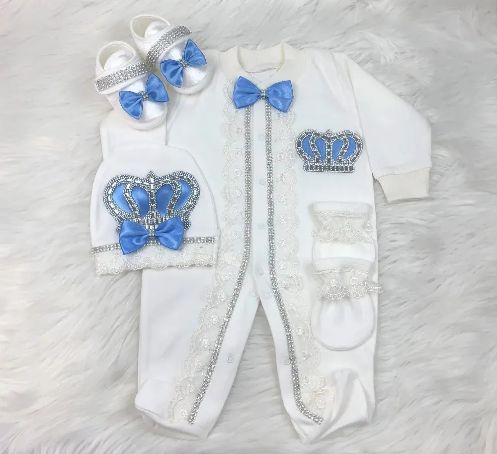 Newborn Baby Personalized Outfits 4 Pieces Welcome Home Hospital Crown Jewelry Romper Set