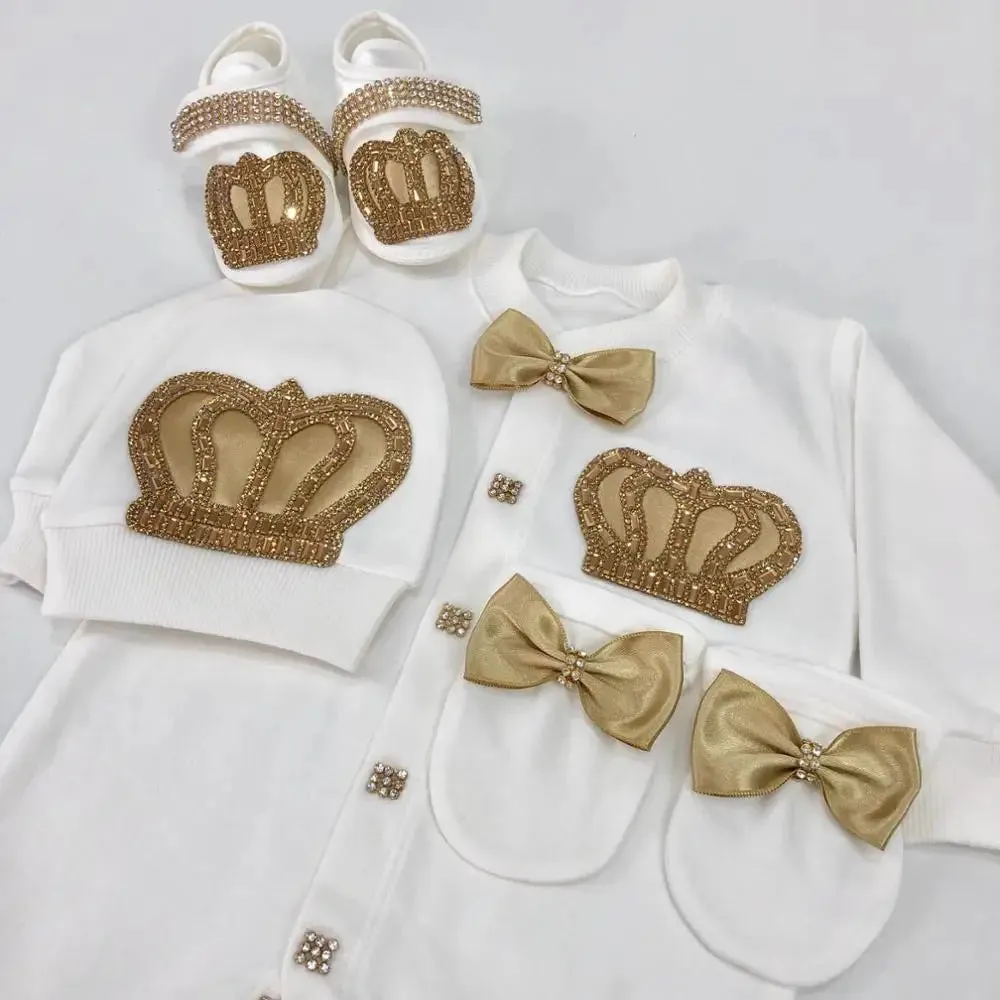 Newborn Baby Personalized Outfits 4 Pieces Welcome Home Hospital Crown Jewelry Romper Set