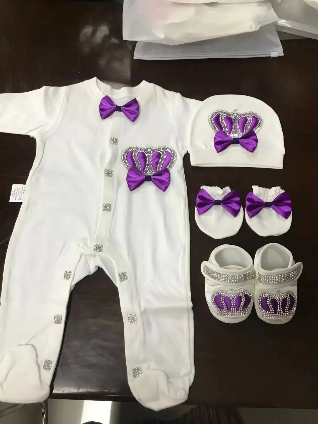 Newborn Baby Personalized Outfits 4 Pieces Welcome Home Hospital Crown Jewelry Romper Set