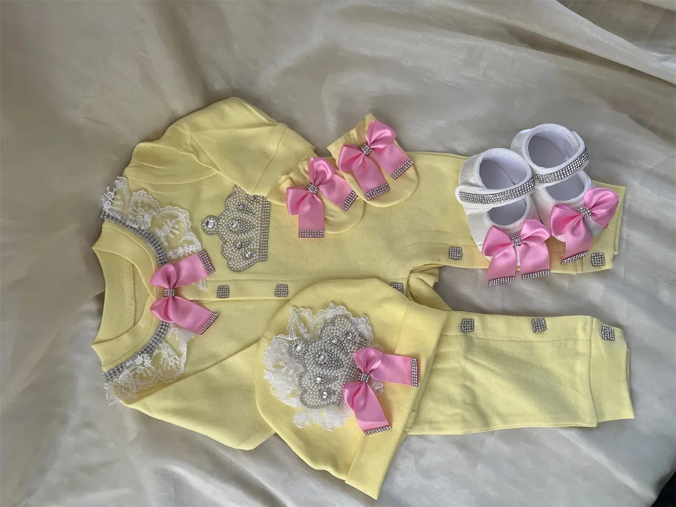 Newborn Baby Personalized Outfits 4 Pieces Welcome Home Hospital Crown Jewelry Romper Set