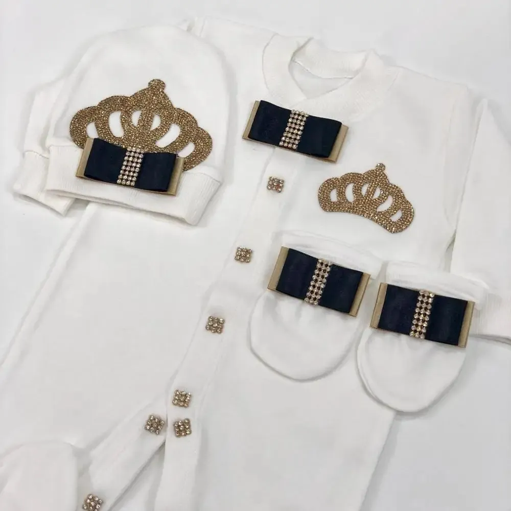 Newborn Baby Personalized Outfits 4 Pieces Welcome Home Hospital Crown Jewelry Romper Set