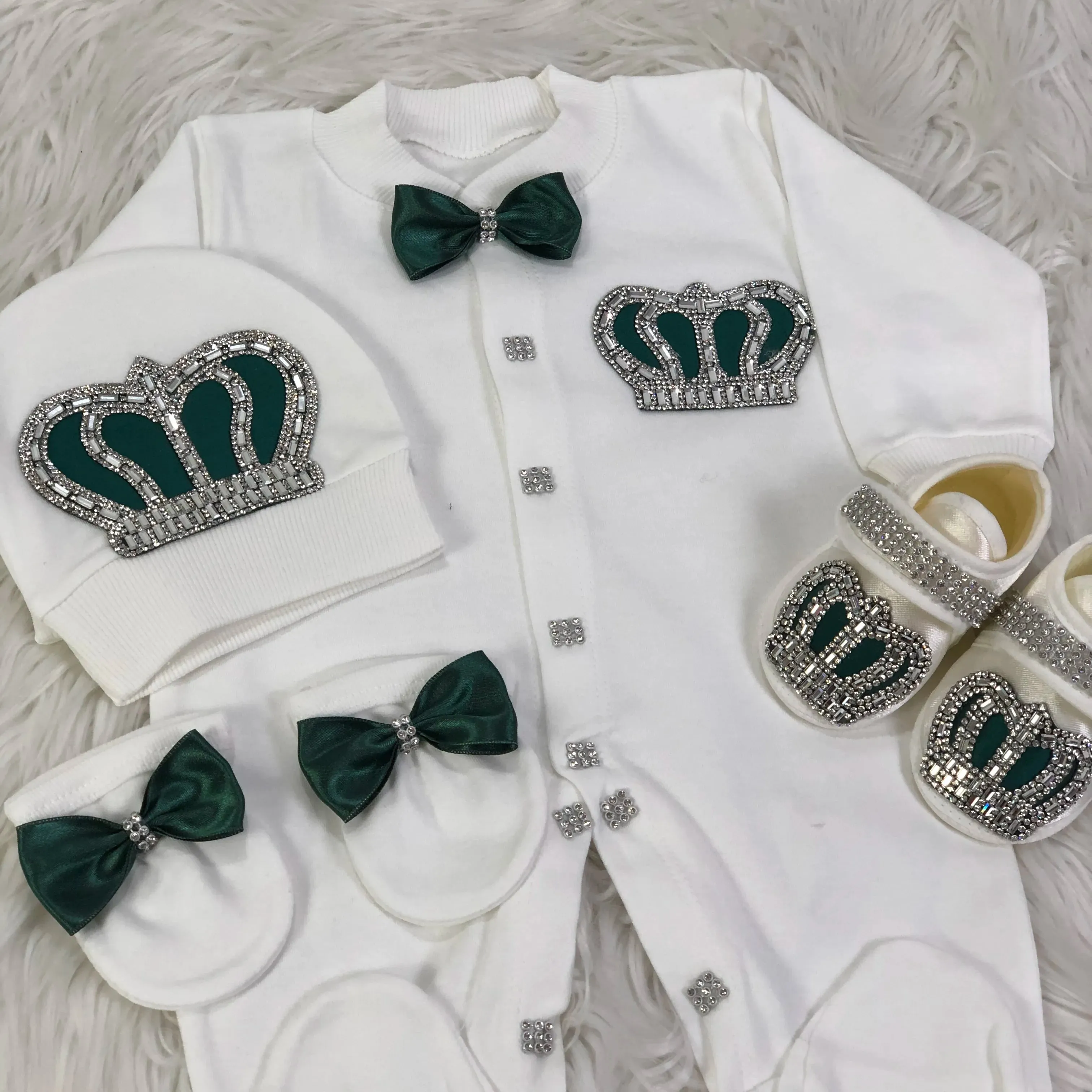 Newborn Baby Personalized Outfits 4 Pieces Welcome Home Hospital Crown Jewelry Romper Set