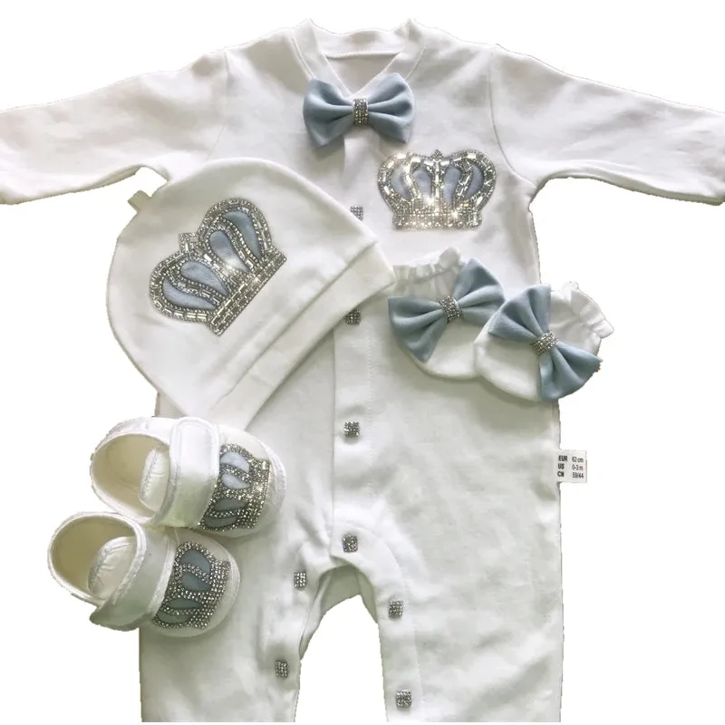 Newborn Baby Personalized Outfits 4 Pieces Welcome Home Hospital Crown Jewelry Romper Set