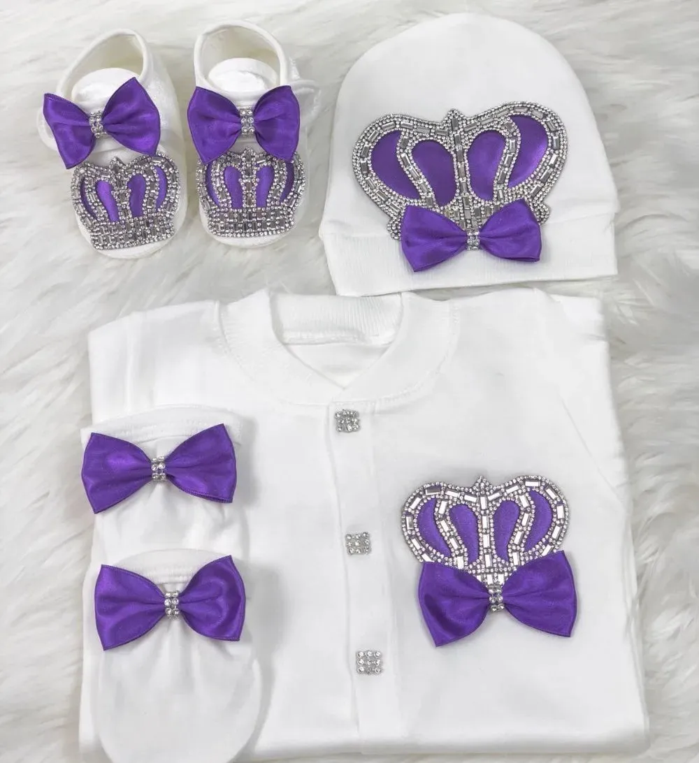 Newborn Baby Personalized Outfits 4 Pieces Welcome Home Hospital Crown Jewelry Romper Set