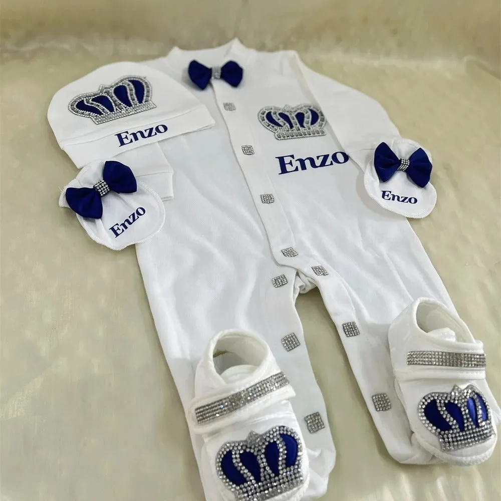 Newborn Baby Personalized Outfits 4 Pieces Welcome Home Hospital Crown Jewelry Romper Set