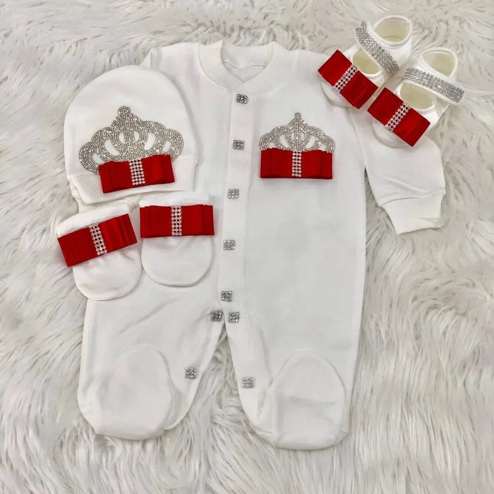 Newborn Baby Personalized Outfits 4 Pieces Welcome Home Hospital Crown Jewelry Romper Set