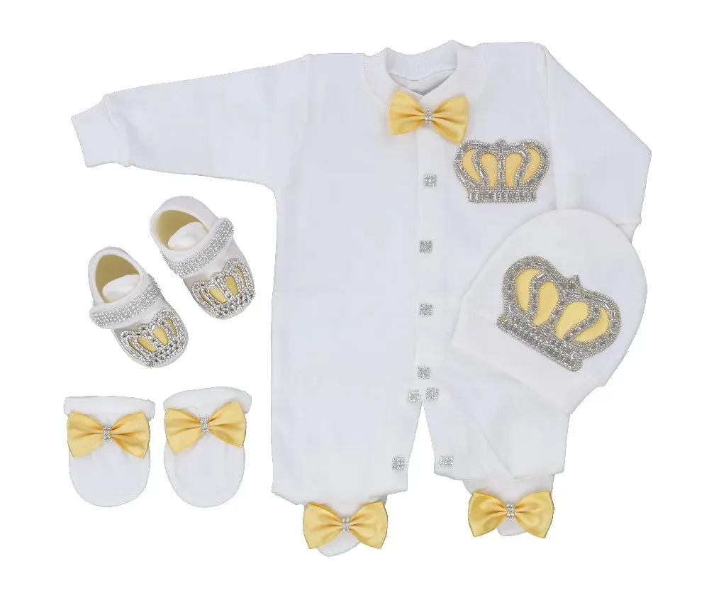 Newborn Baby Personalized Outfits 4 Pieces Welcome Home Hospital Crown Jewelry Romper Set