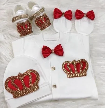 Newborn Baby Personalized Outfits 4 Pieces Welcome Home Hospital Crown Jewelry Romper Set