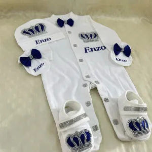 Newborn Baby Personalized Outfits 4 Pieces Welcome Home Hospital Crown Jewelry Romper Set
