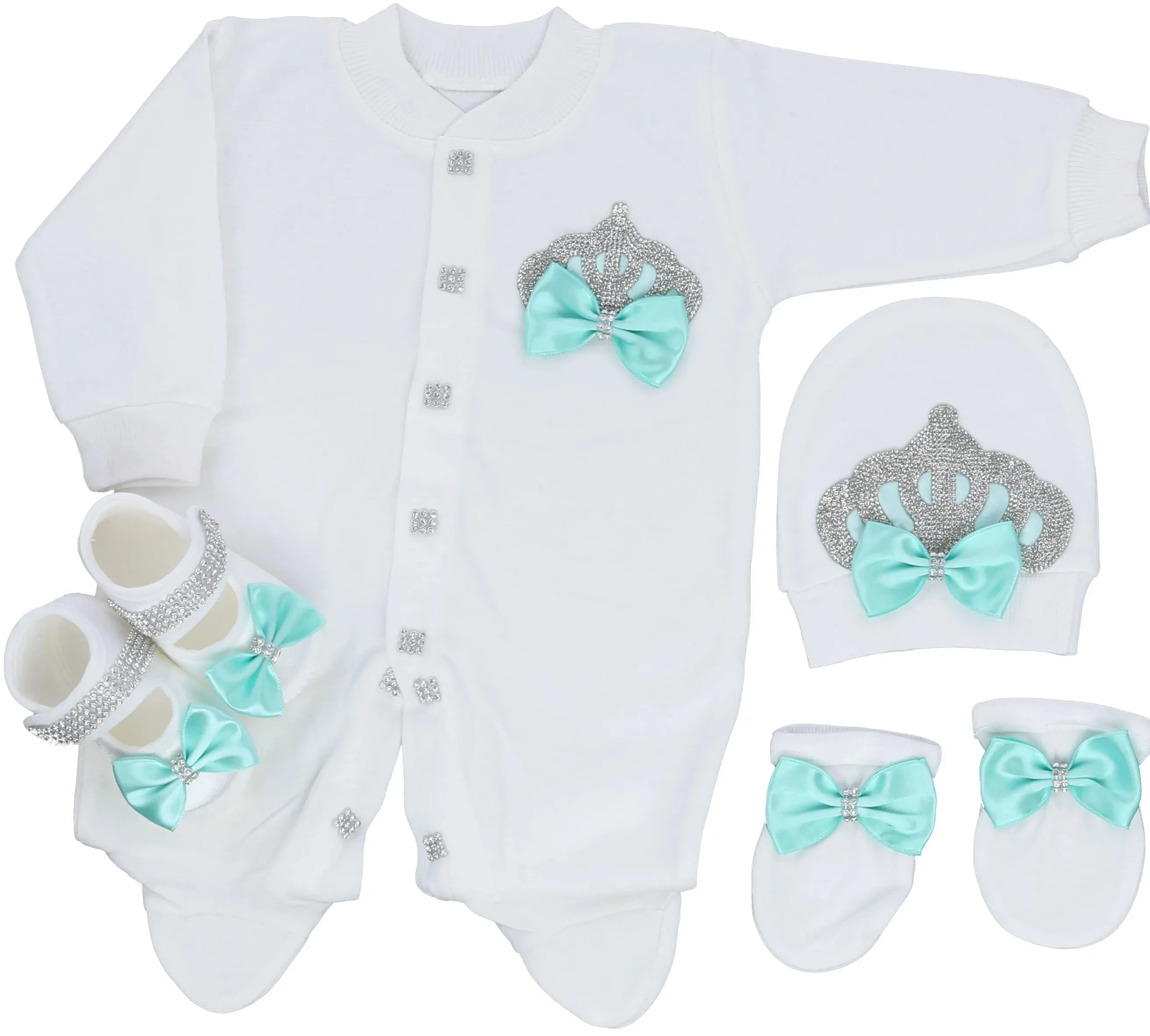 Newborn Baby Personalized Outfits 4 Pieces Welcome Home Hospital Crown Jewelry Romper Set