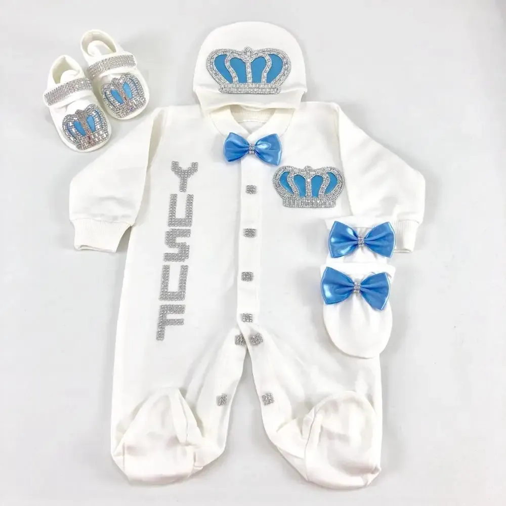 Newborn Baby Personalized Outfits 4 Pieces Welcome Home Hospital Crown Jewelry Romper Set