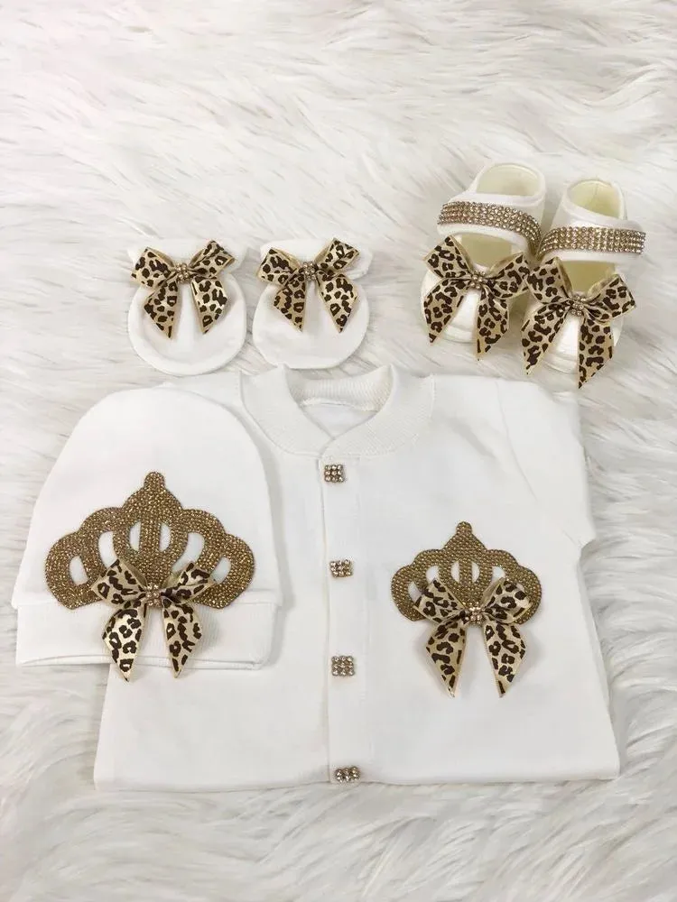 Newborn Baby Personalized Outfits 4 Pieces Welcome Home Hospital Crown Jewelry Romper Set