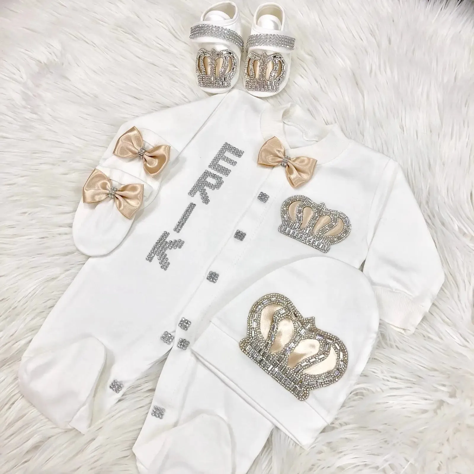 Newborn Baby Personalized Outfits 4 Pieces Welcome Home Hospital Crown Jewelry Romper Set