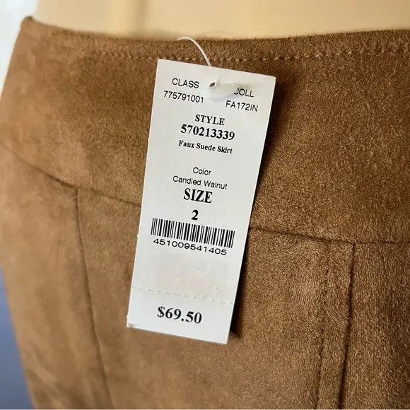 NWT White House Black Market Faux Suede Brown Skirt, Size 2