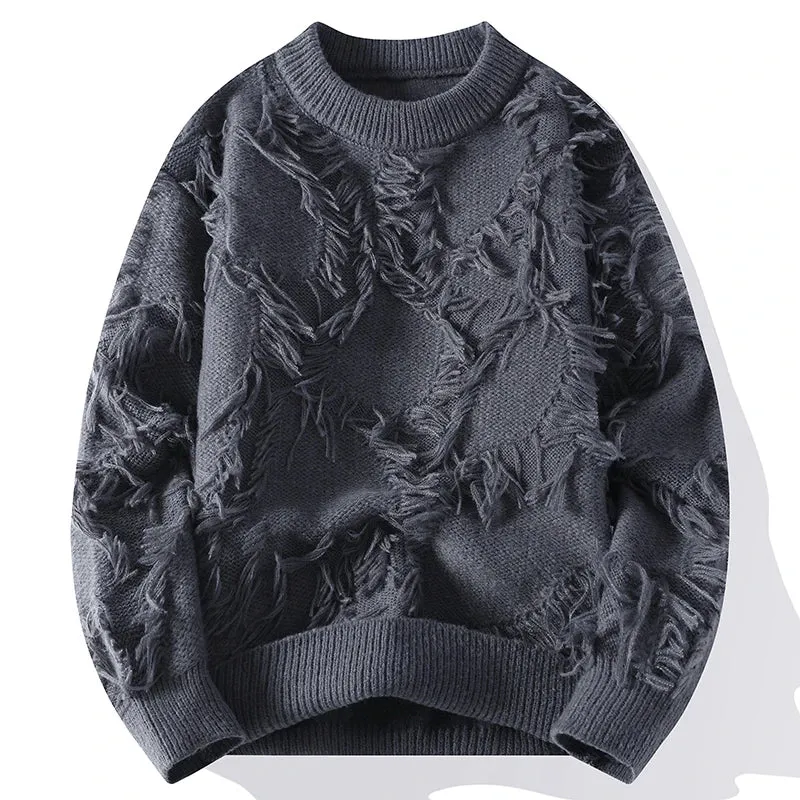 Obsidian Phoenix Luxury Hole Ripped Sweater - High-End Keep Warm Men’s Casual Jumper in Korean Fashion