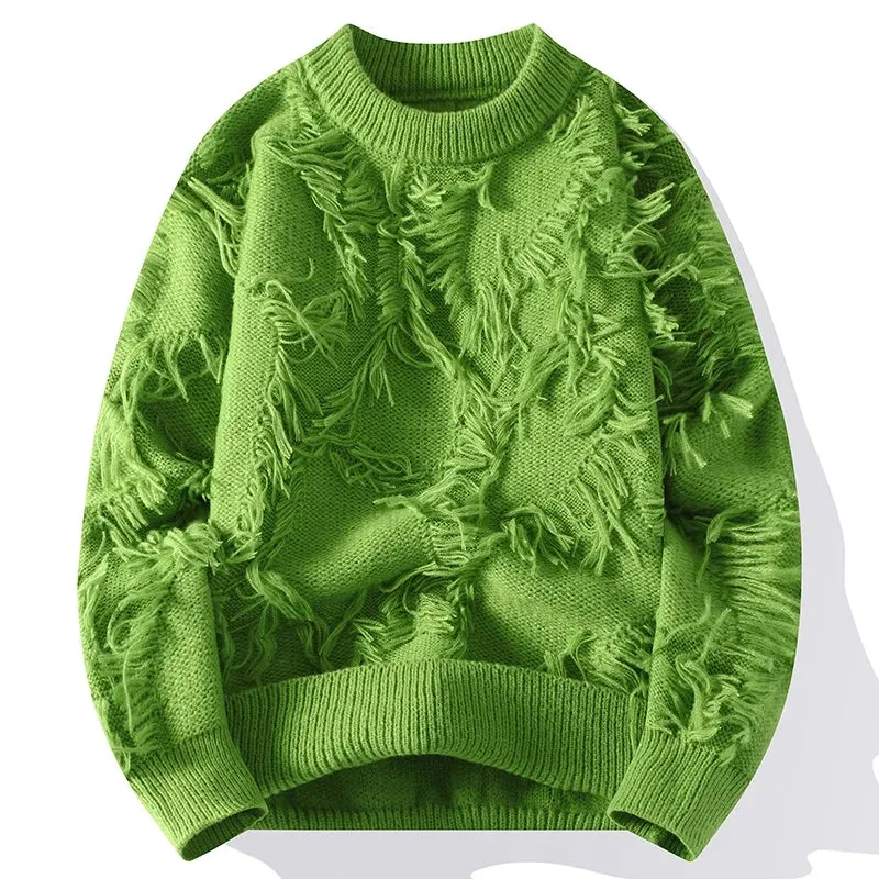 Obsidian Phoenix Luxury Hole Ripped Sweater - High-End Keep Warm Men’s Casual Jumper in Korean Fashion