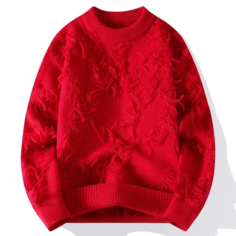 Obsidian Phoenix Luxury Hole Ripped Sweater - High-End Keep Warm Men’s Casual Jumper in Korean Fashion