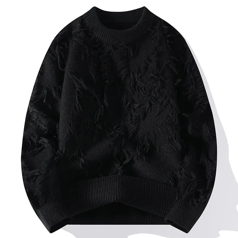 Obsidian Phoenix Luxury Hole Ripped Sweater - High-End Keep Warm Men’s Casual Jumper in Korean Fashion