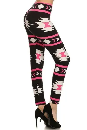 One Size Pink Aztec Print Leggings