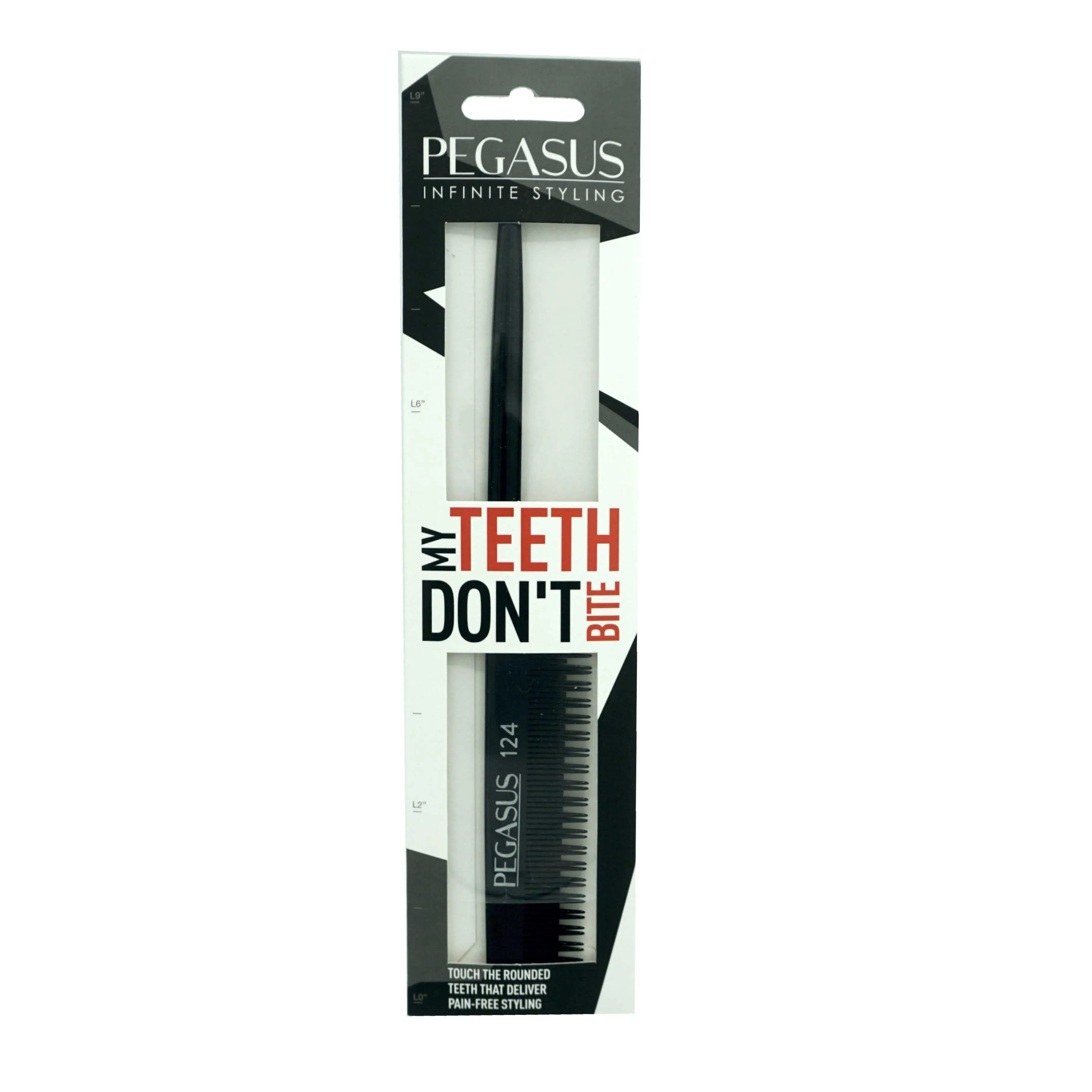 Pegasus 124, 8in Hard Rubber Rat Tail Tease Comb, Handmade, Seamless, Smooth Edges, Anti Static, Heat and Chemically Resistant, Great for Parting, Coloring Hair | Peines de goma dura - Black