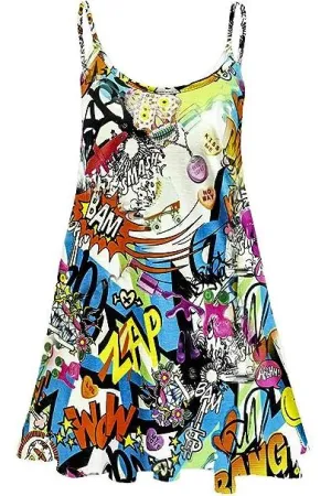 Plus Size Bang Print Strappy Mini Dress Vest Top