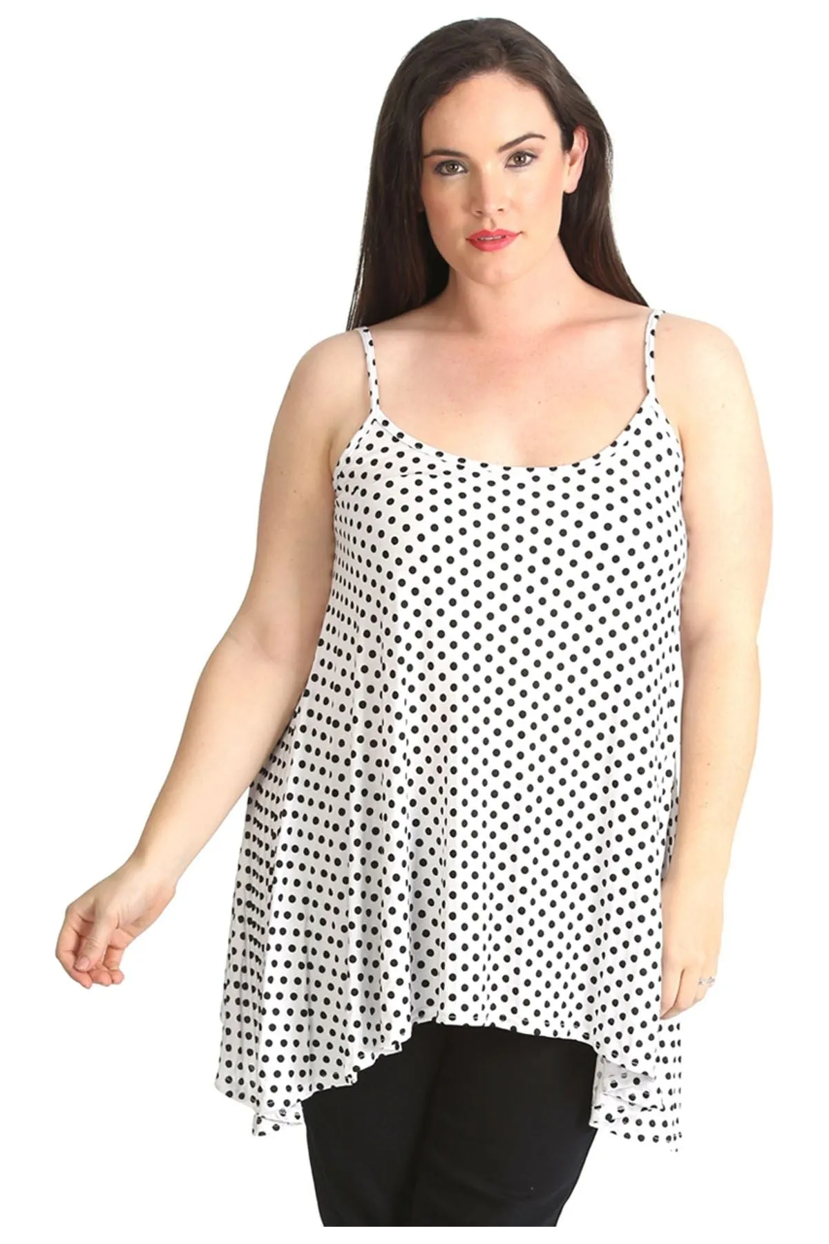 Plus Size Black White Spot Print Strappy Dress Vest Top