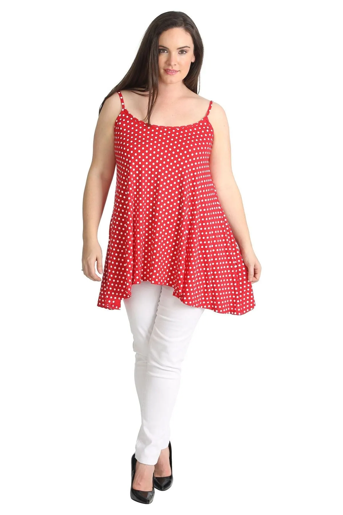 Plus Size Black White Spot Print Strappy Dress Vest Top