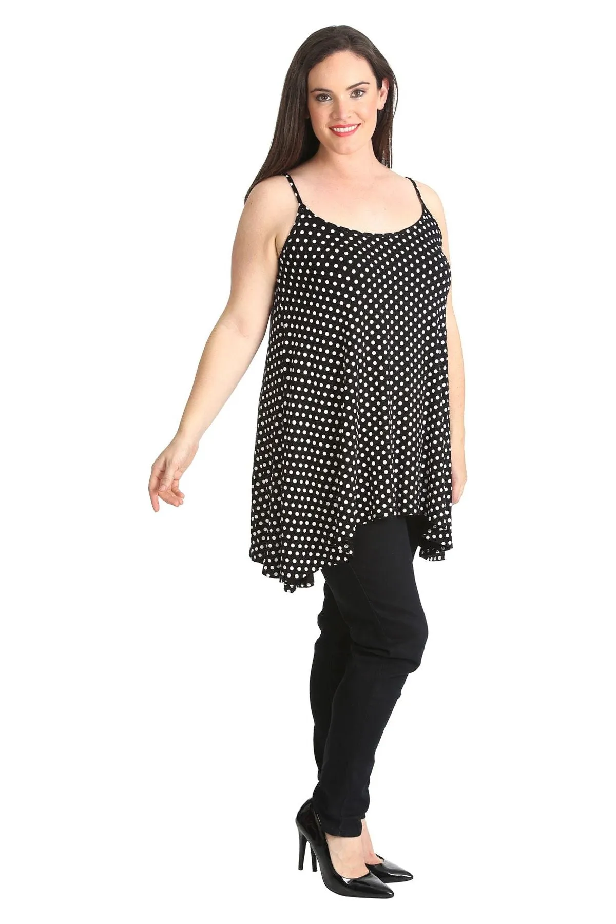 Plus Size Black White Spot Print Strappy Dress Vest Top