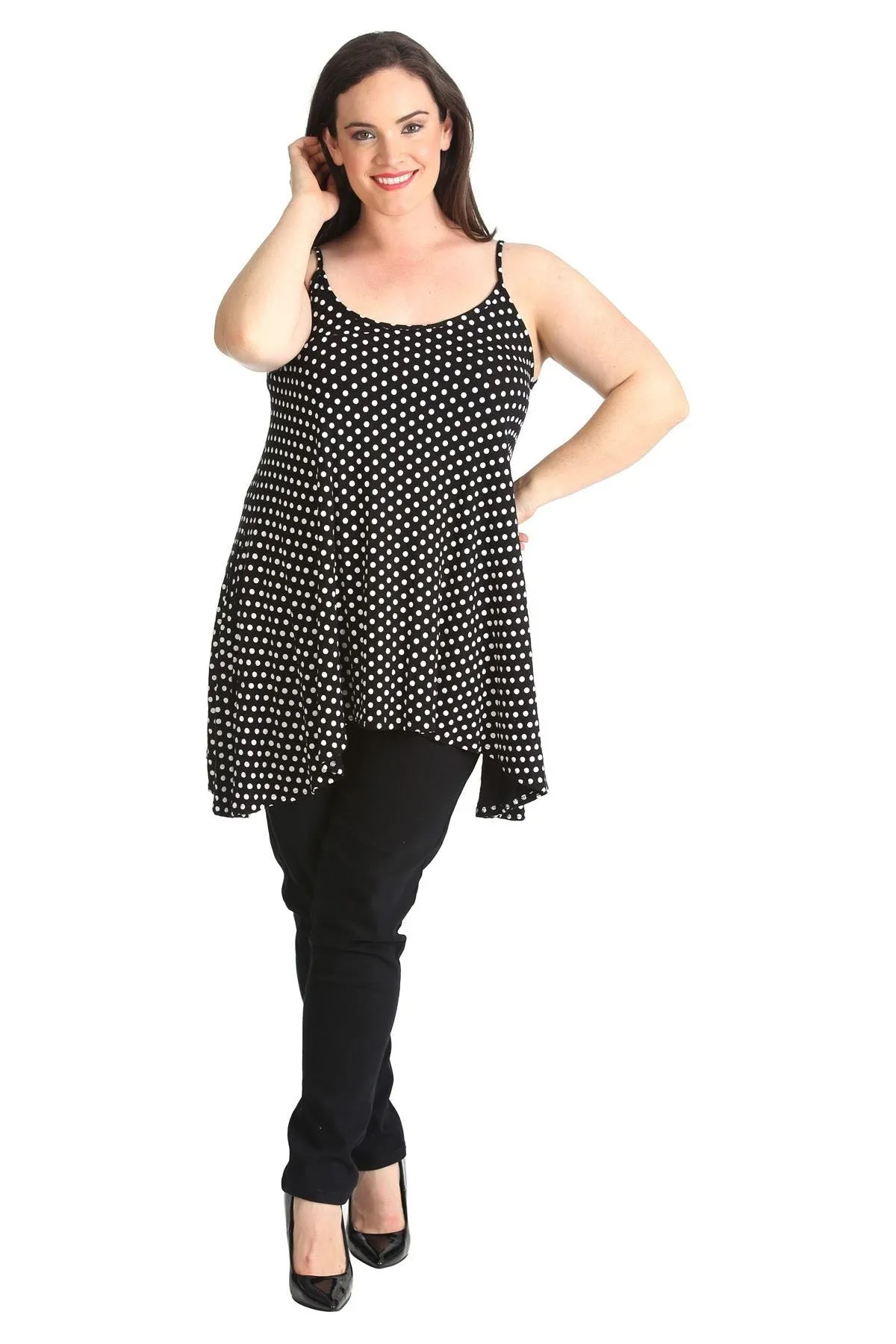 Plus Size Black White Spot Print Strappy Dress Vest Top