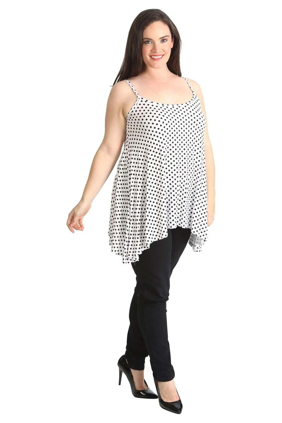 Plus Size Black White Spot Print Strappy Dress Vest Top
