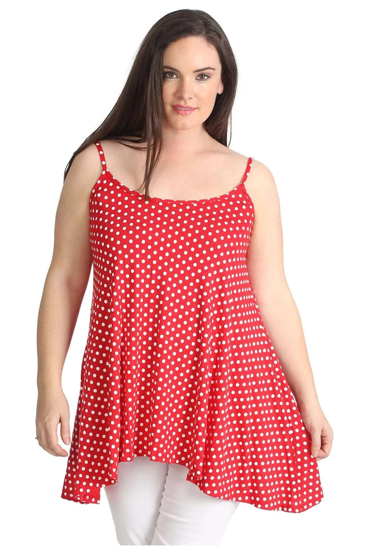 Plus Size Black White Spot Print Strappy Dress Vest Top