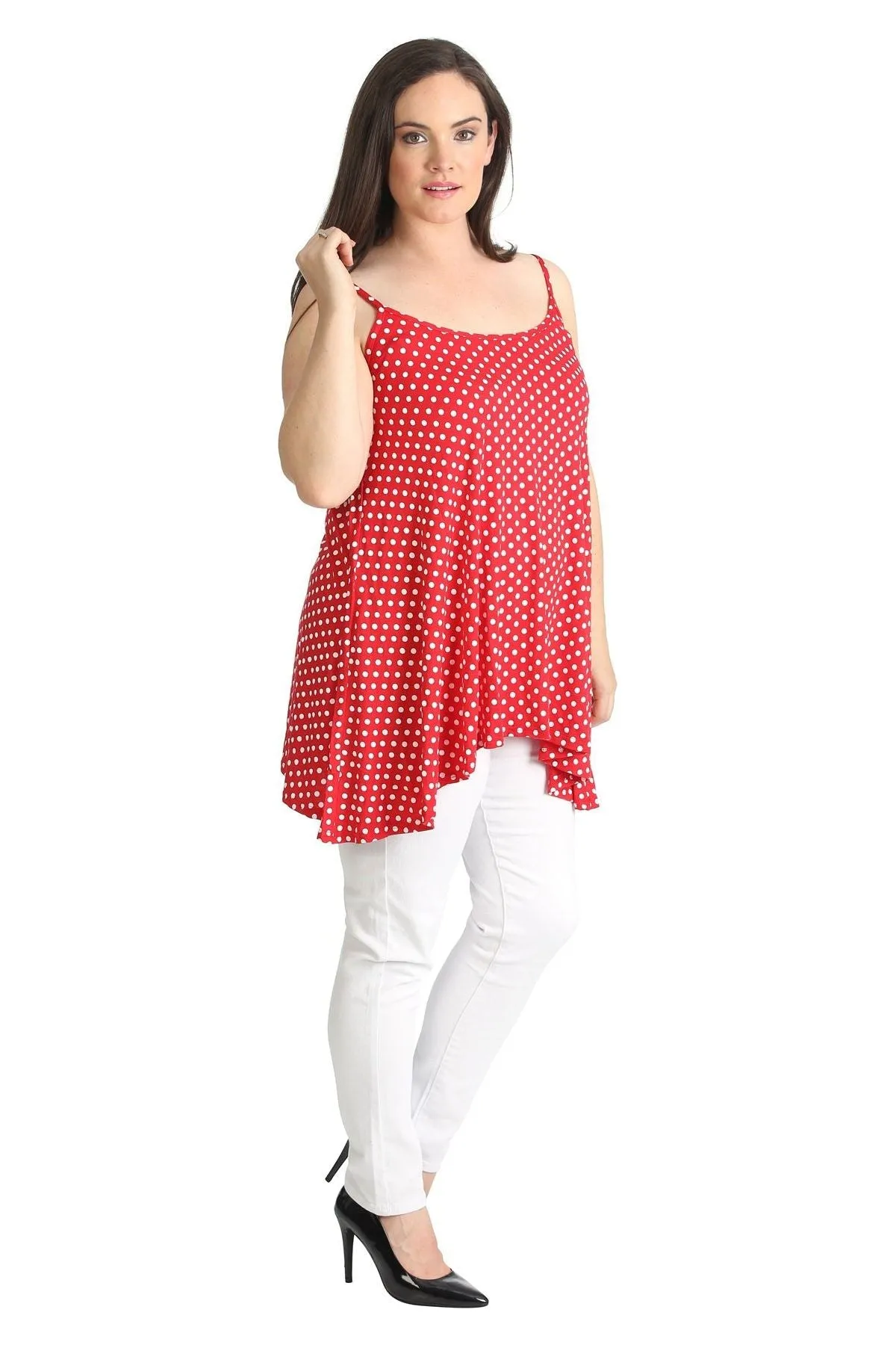 Plus Size Black White Spot Print Strappy Dress Vest Top
