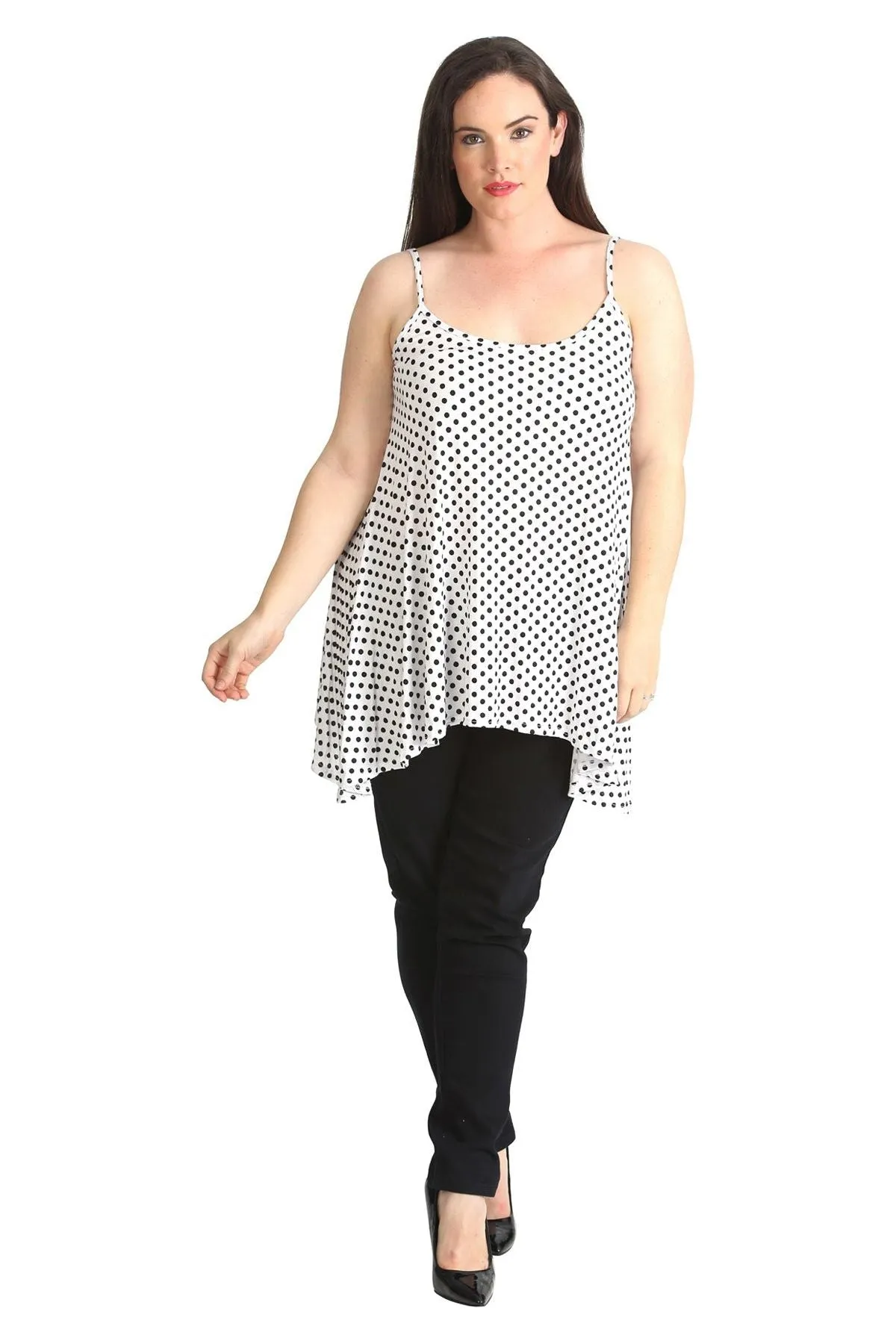 Plus Size Black White Spot Print Strappy Dress Vest Top