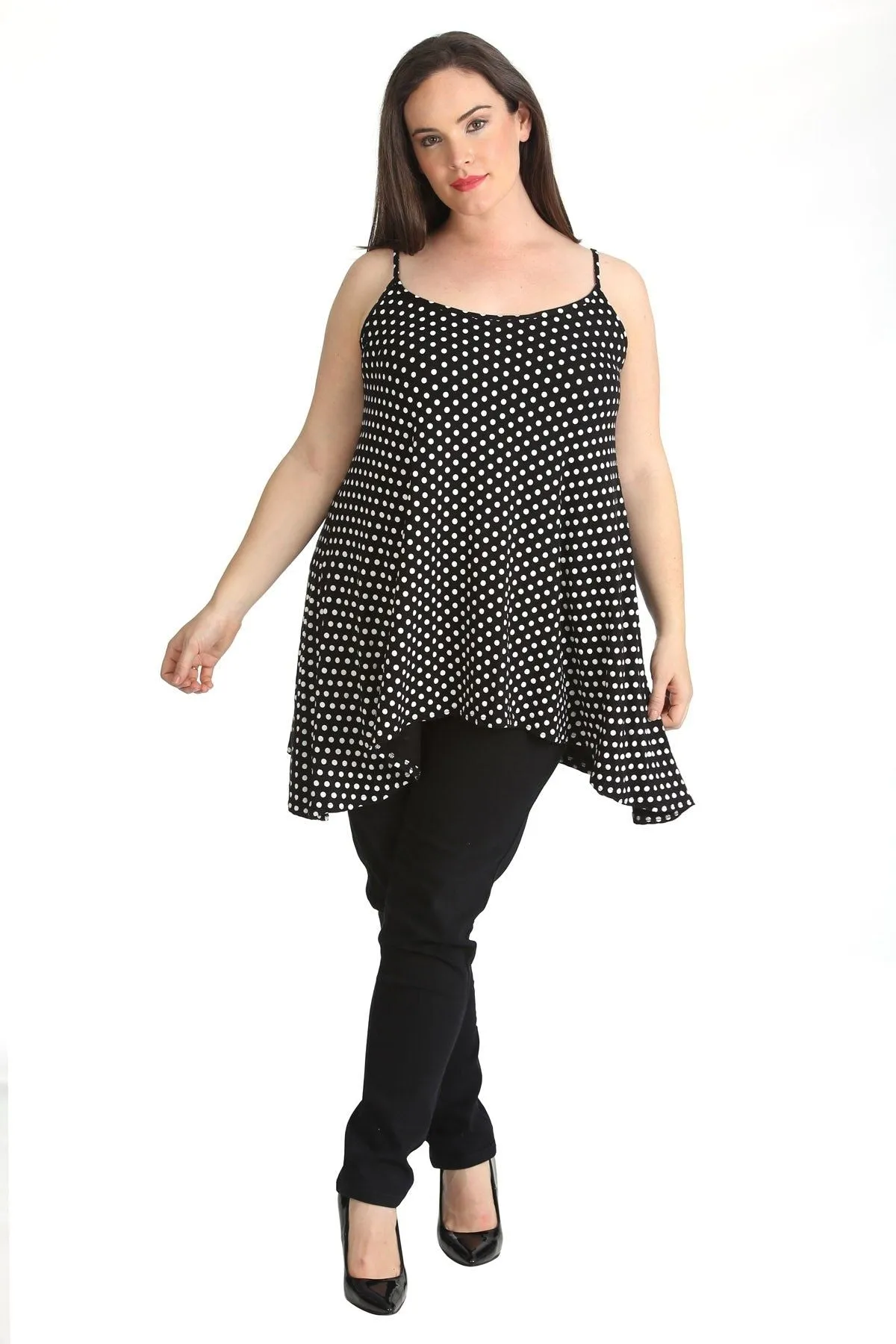 Plus Size Black White Spot Print Strappy Dress Vest Top