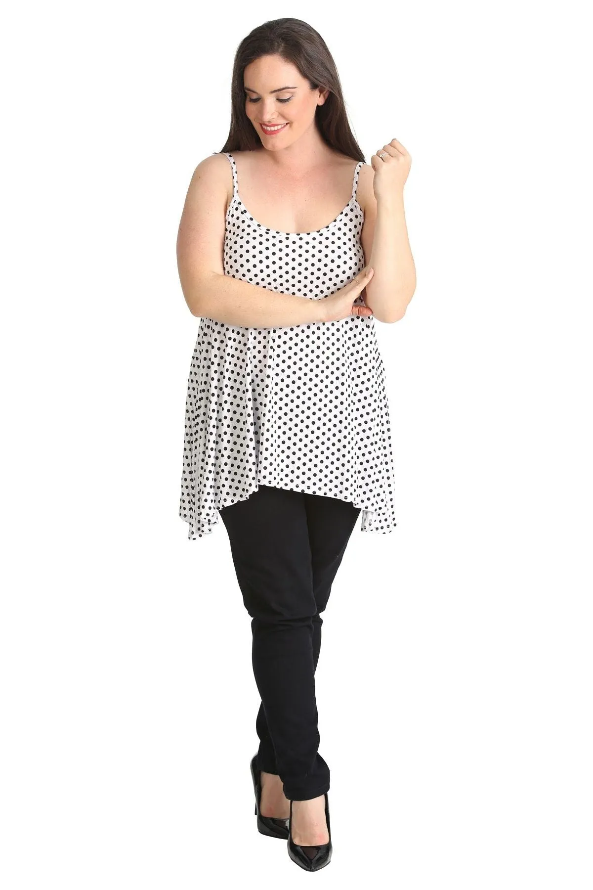 Plus Size Black White Spot Print Strappy Dress Vest Top