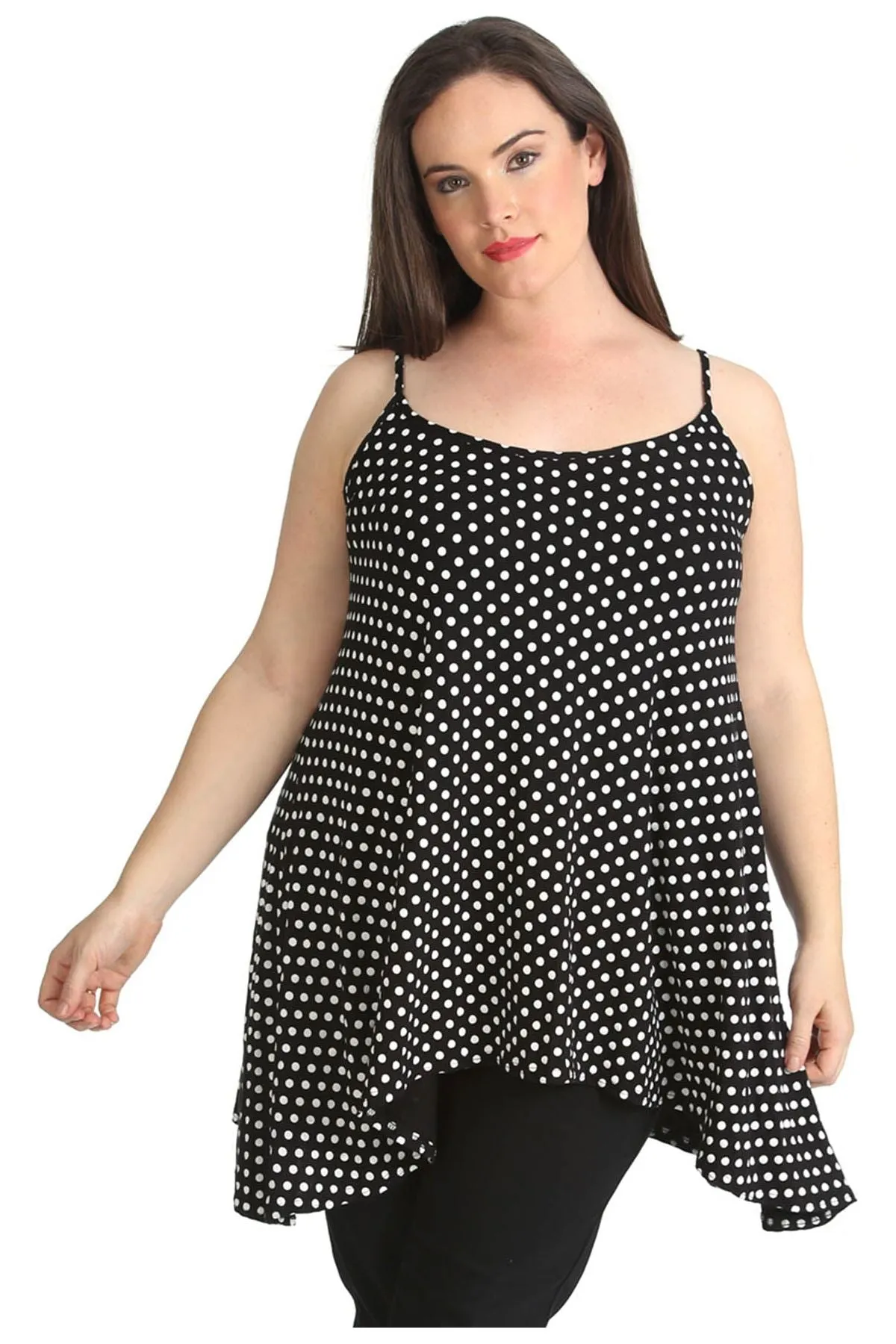 Plus Size Black White Spot Print Strappy Dress Vest Top