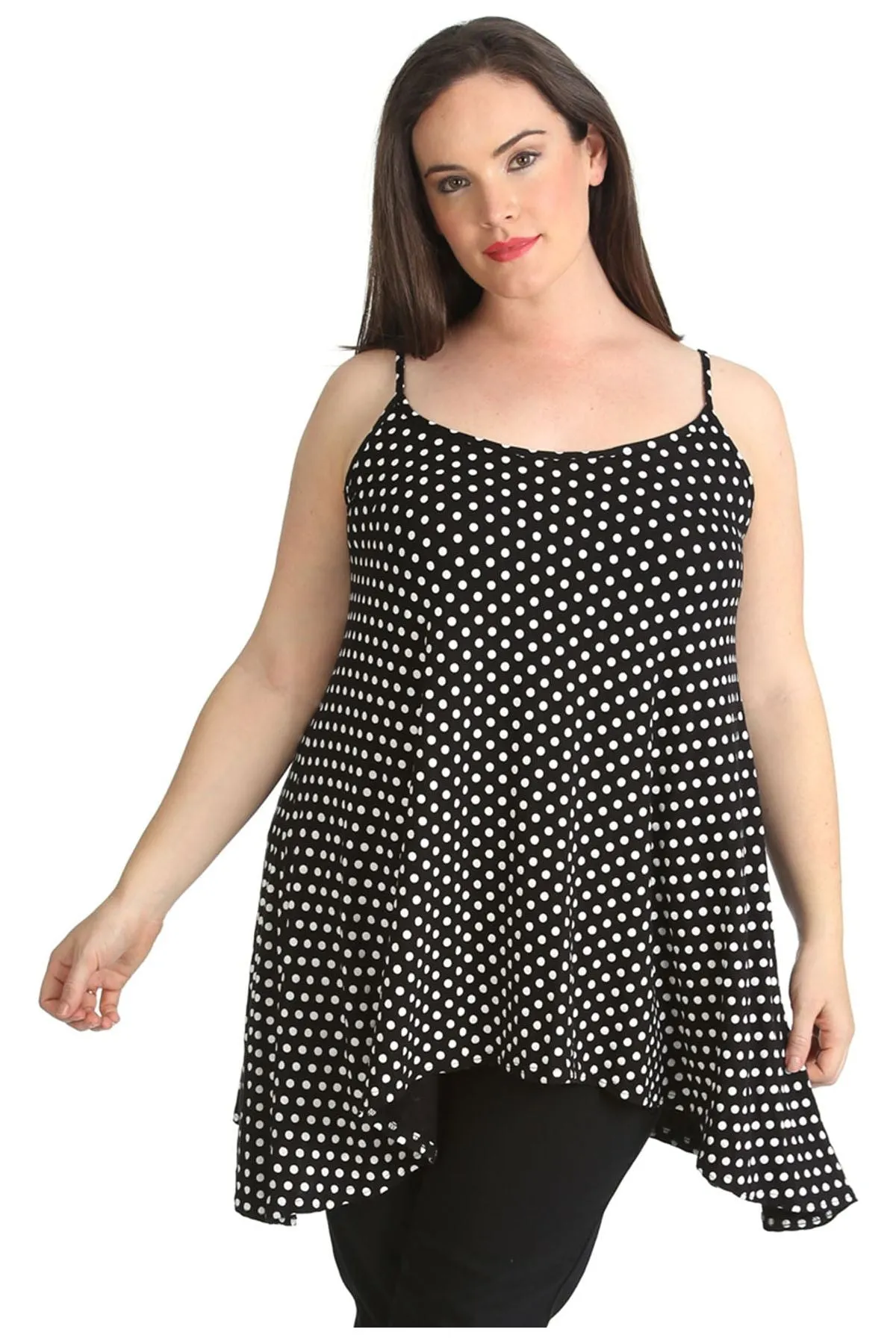 Plus Size Black White Spot Print Strappy Dress Vest Top