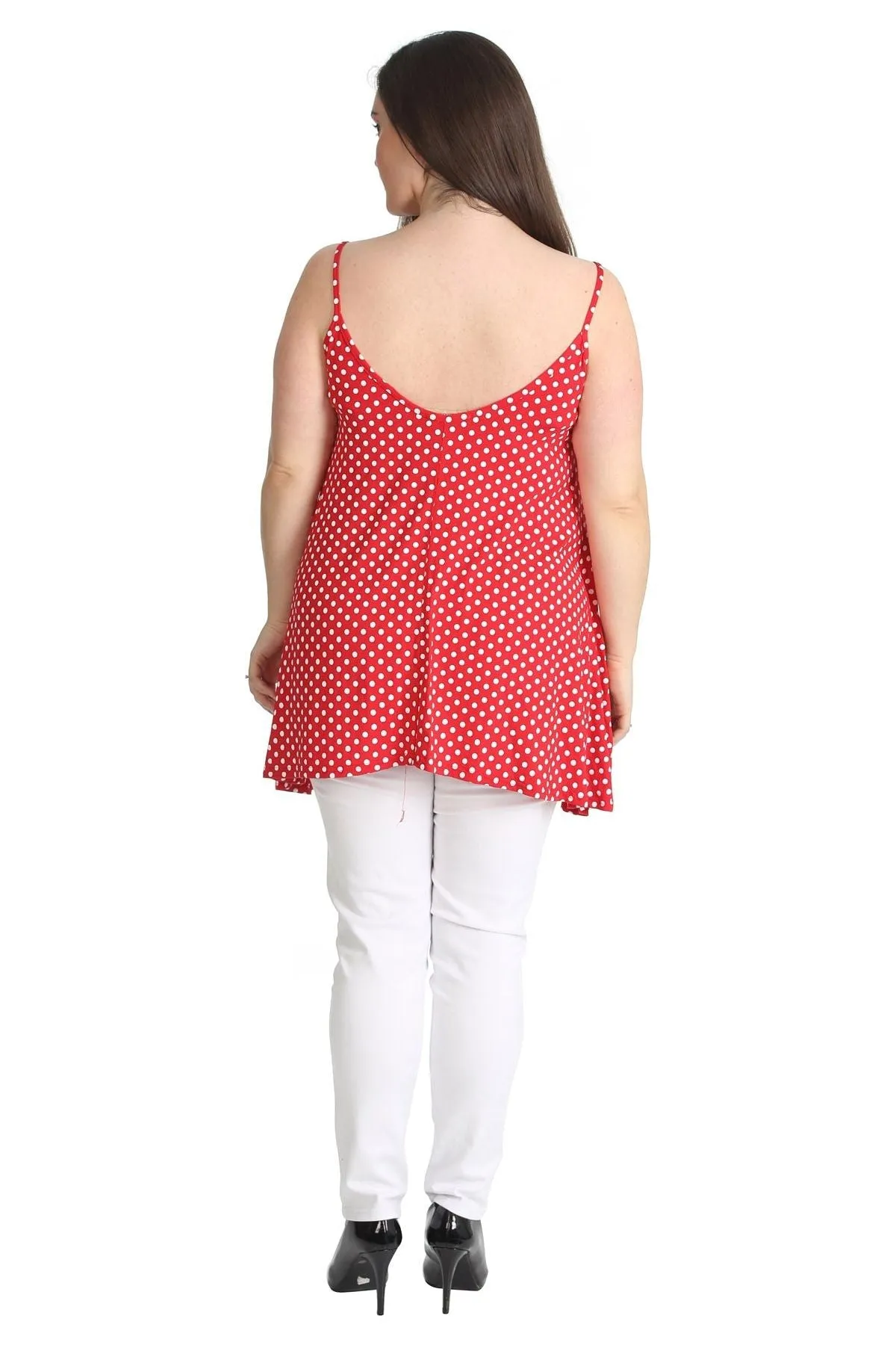 Plus Size Black White Spot Print Strappy Dress Vest Top