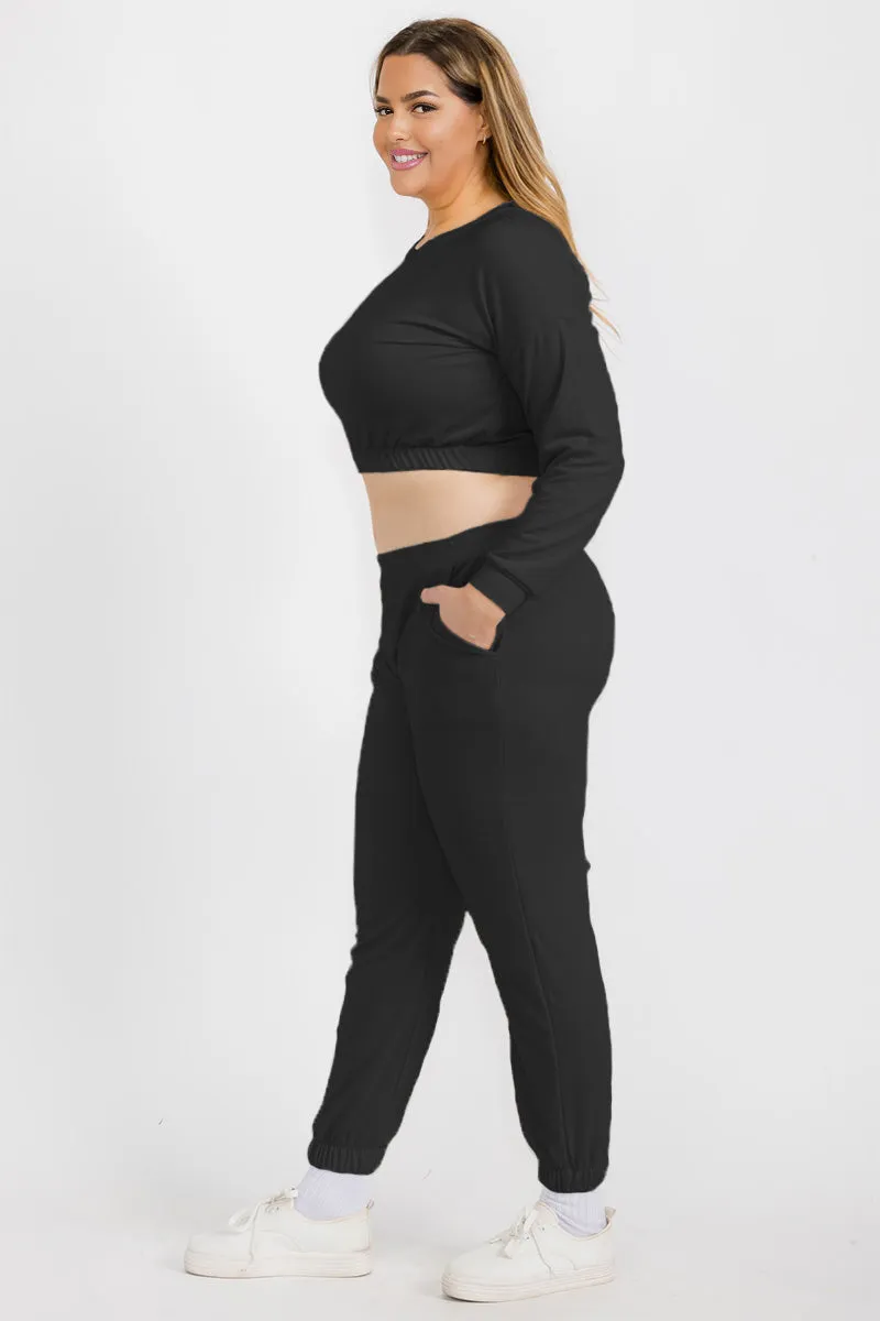 Plus Size French Terry Pullover & Joggers Set